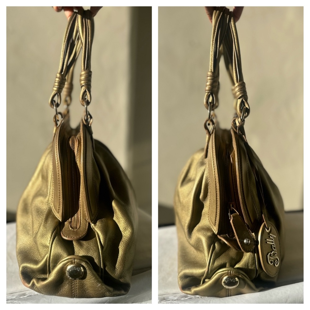 BALLY Lailan Metallic Gold Leather Satchel Made In Italy - Picture 4 of 13